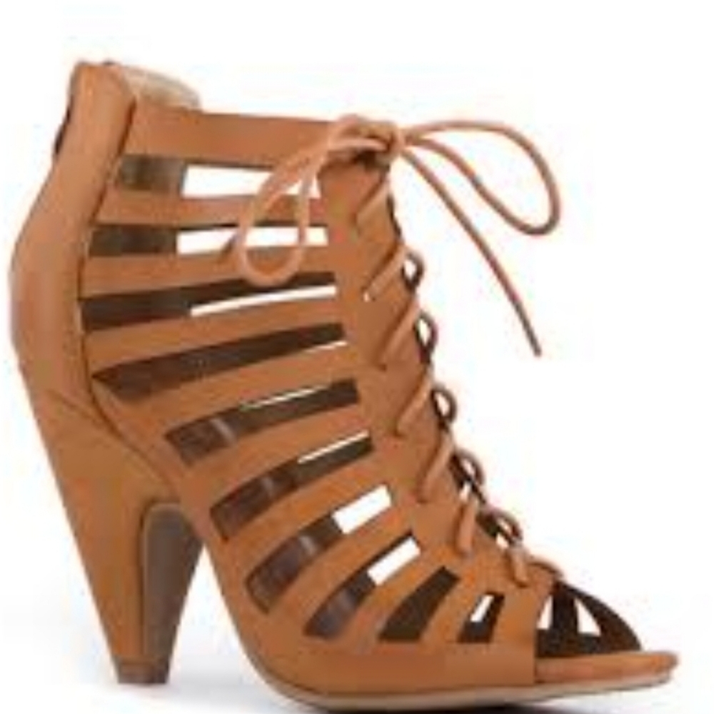 Tan Lace Up Open Toe Sandals